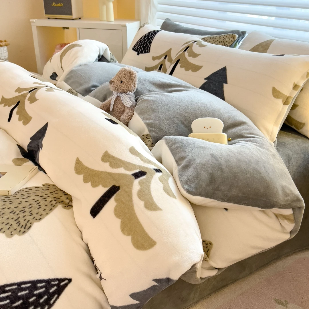 加厚双面绒亲肤保暖柔软小清新牛奶绒单双人学生家用单被套件