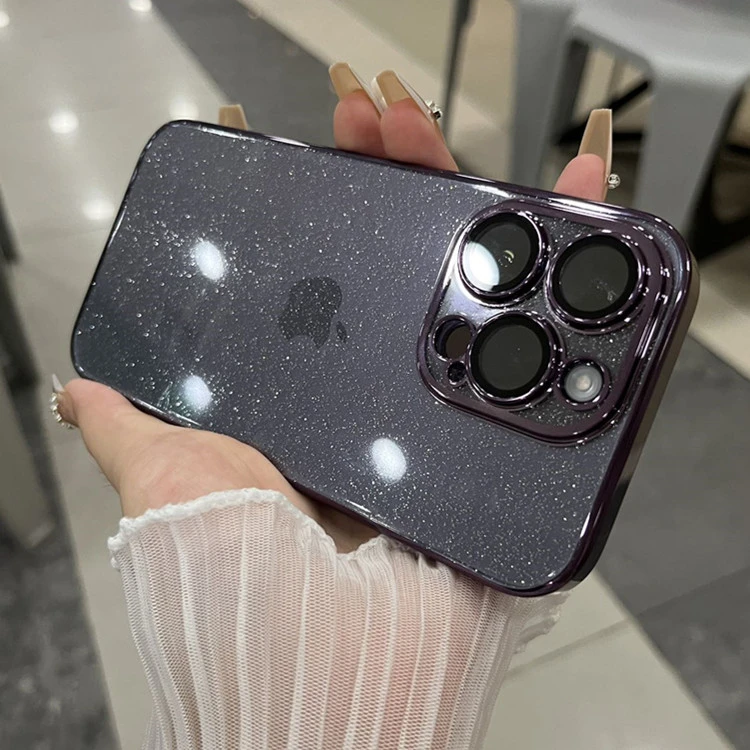 苹果iPhone15promax手机壳电镀气质14闪粉13简约12镜头全包硬防尘