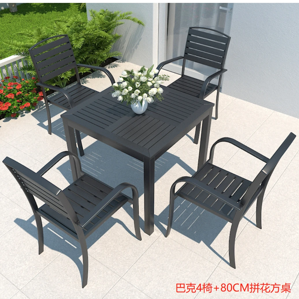 【佳丽户外】户外阳台休闲圆桌花园铝合金塑木桌椅室外庭院奶茶店