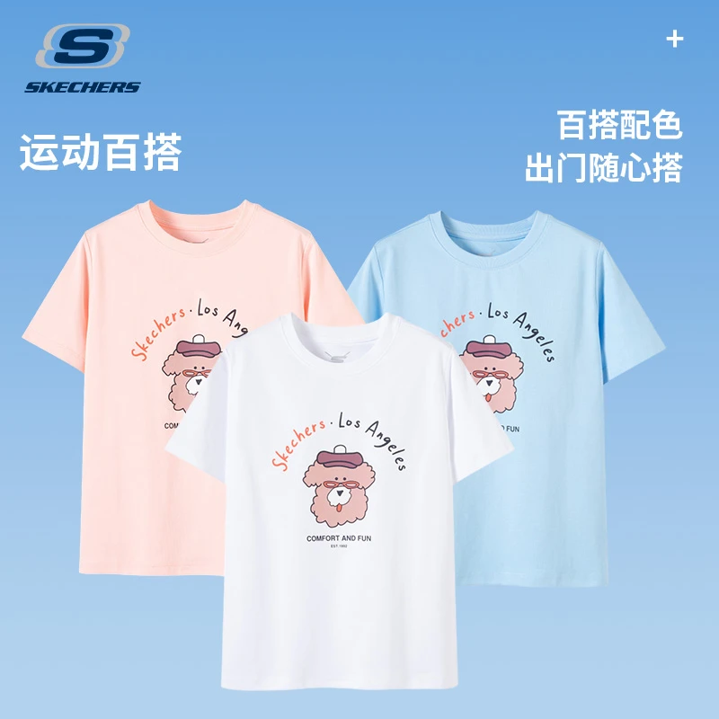 SKECHERS/斯凯奇儿童透气短袖T恤运动春夏速干卡通休闲百搭款K113
