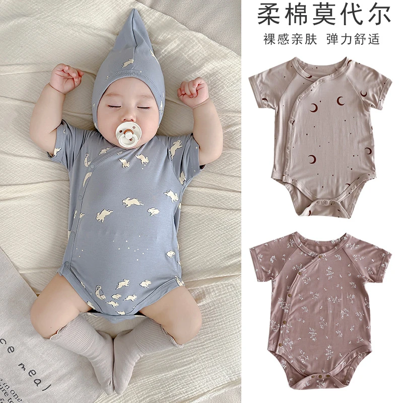 2024夏款北欧风婴儿衣服a类薄款莫代尔新生儿哈衣婴儿包屁衣