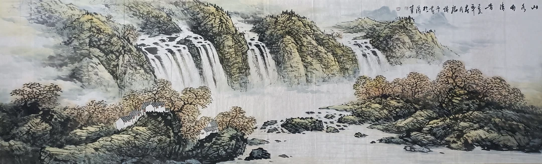 唐诗云老师作品手绘山水画239/70厘米中式风景横款平面单幅