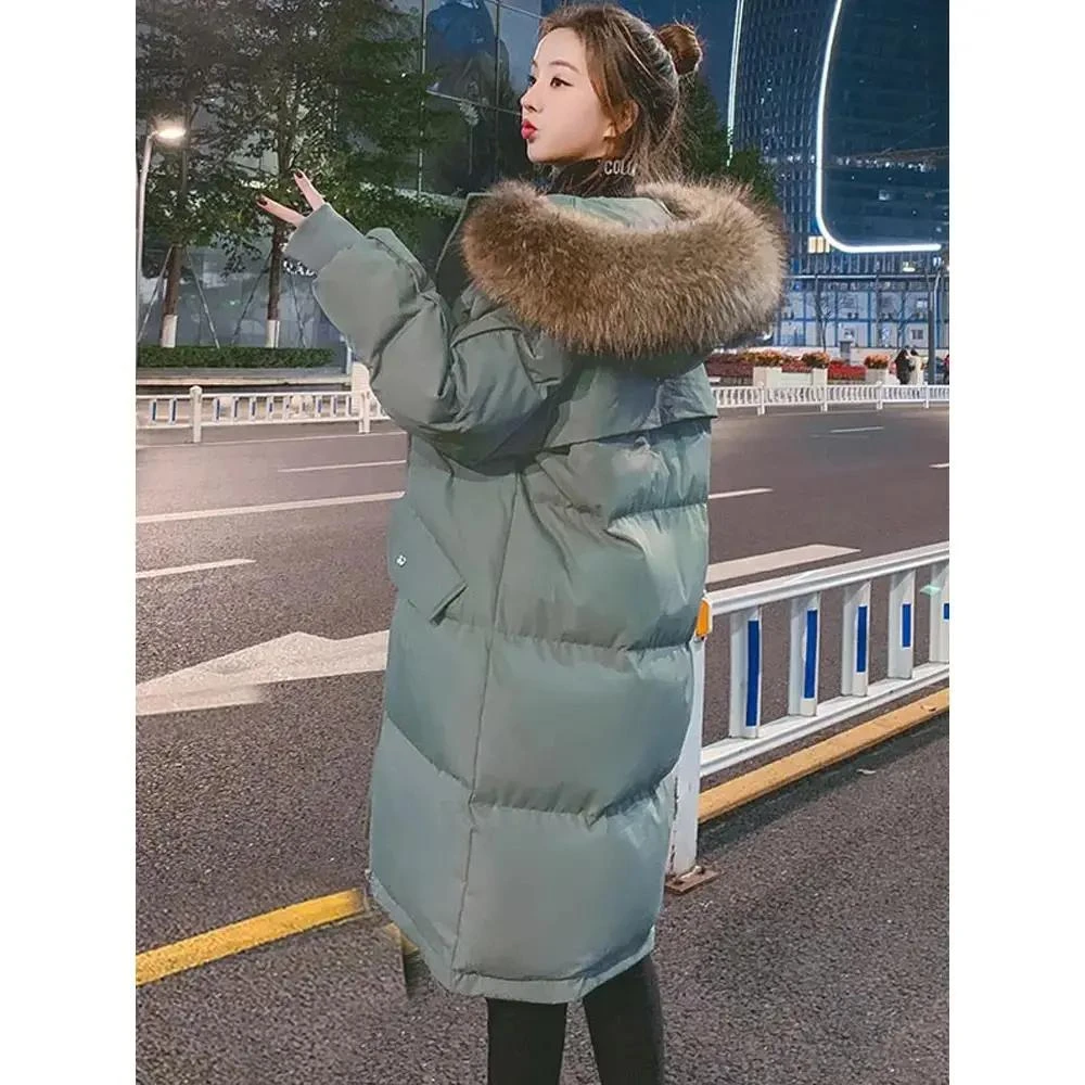 大码羽绒服服女冬季2023年新款韩版中长款面包服宽松棉衣加