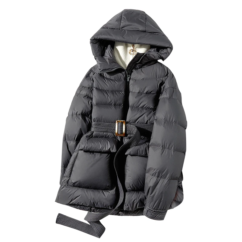 【90绒纯色连帽羽绒服】冬装女士时尚大口袋休闲保暖外套有大码