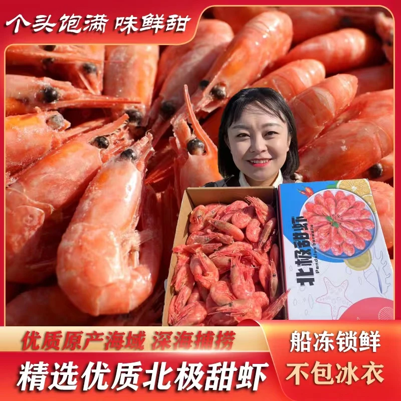 (小章推荐)精选优质熟冻北极腹籽甜虾 无冰衣净重3斤/盒 解冻即食