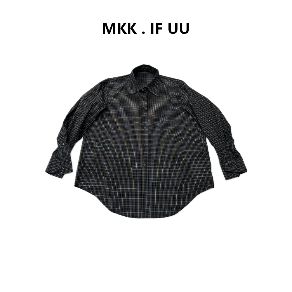 KEKE 推荐美式复古小格子折叠袖设计感大衬衫