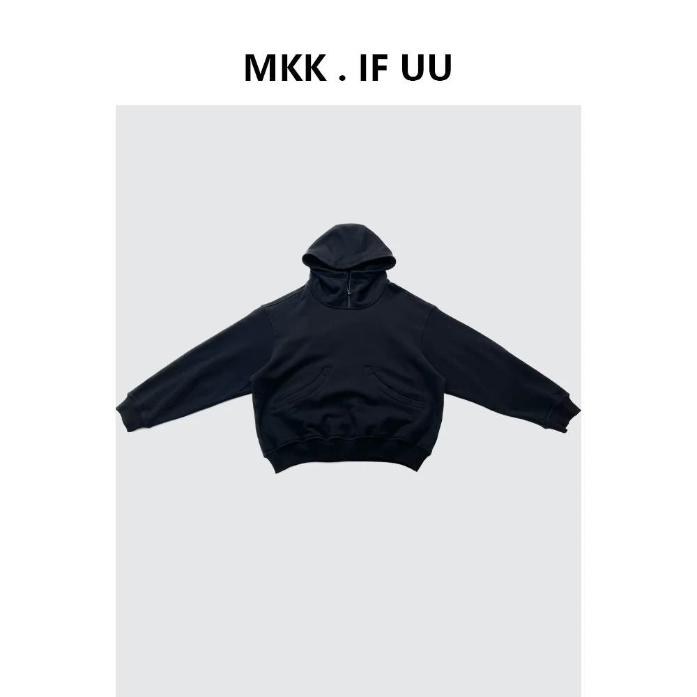 KEKE推荐 美式休闲一体绒半拉链连帽大卫衣宽松潮流加绒秋冬简约