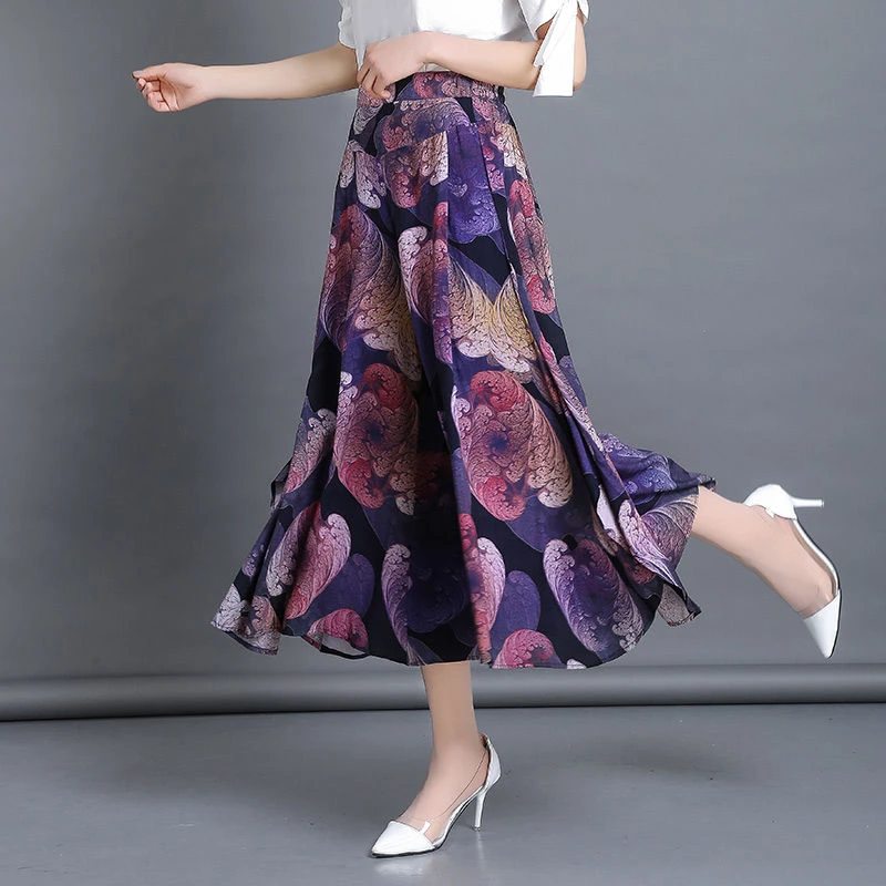 【清仓】印花休闲阔腿裤女裙裤韩版财阀千金高腰薄款垂感显瘦长