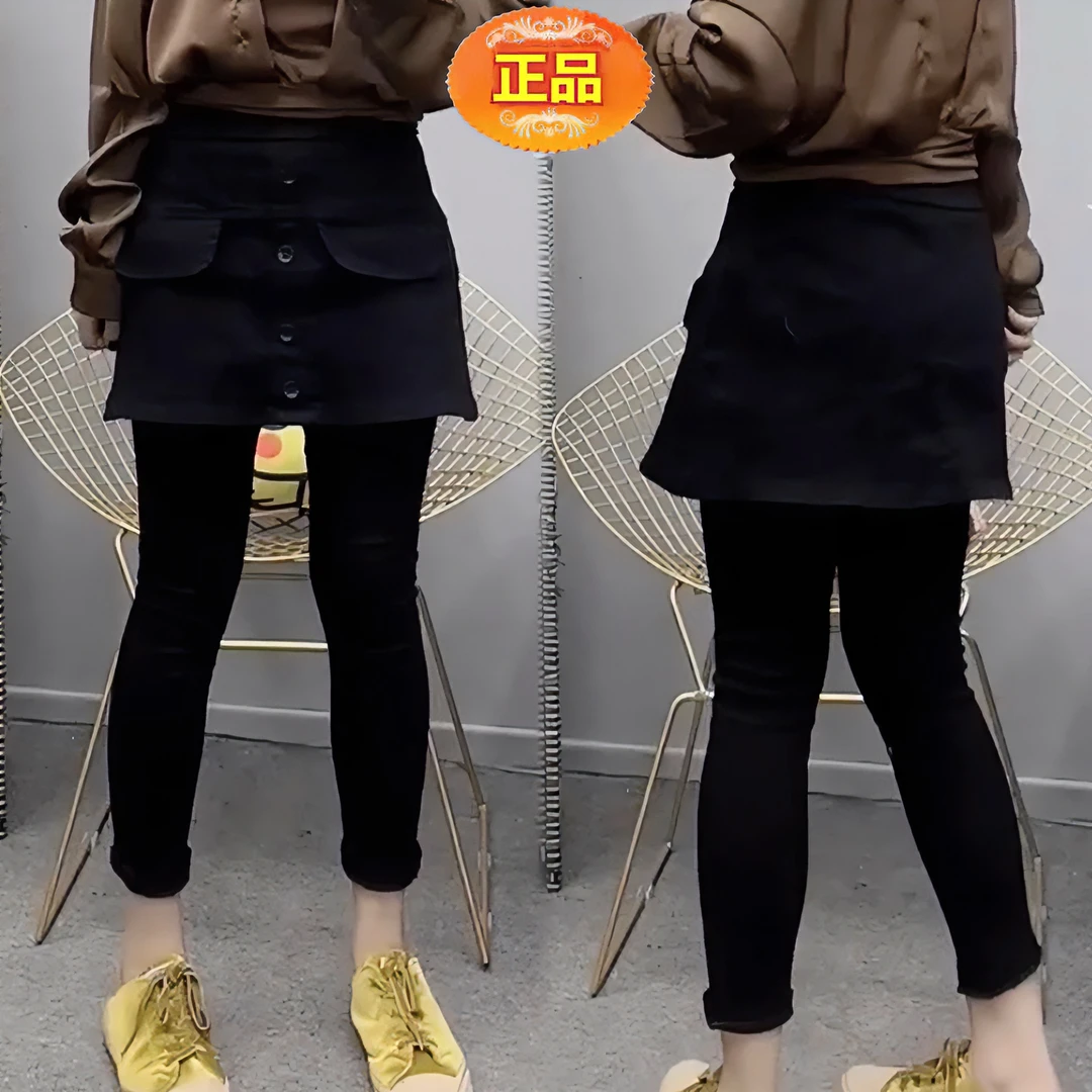 秋冬网红爆款假两件裤裙高腰显瘦时尚百搭韩版修身洋气直筒小脚裤