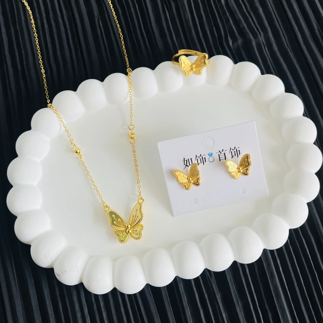 铜合金项链 如饰 小蝴蝶三件套套装金色百搭时尚气质