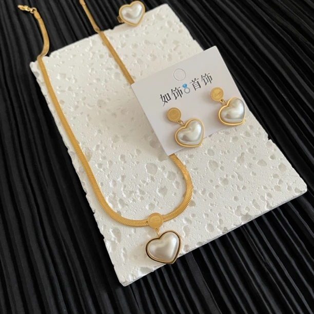 钛钢项链 如饰 甜美爱心三件套套装时尚气质百搭饰品