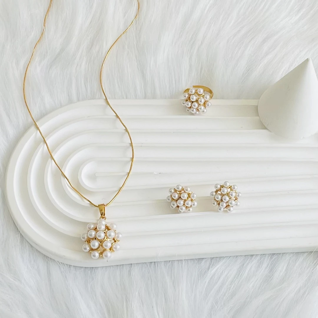 钛钢项链 如饰 小米仿珍珠三件套套装