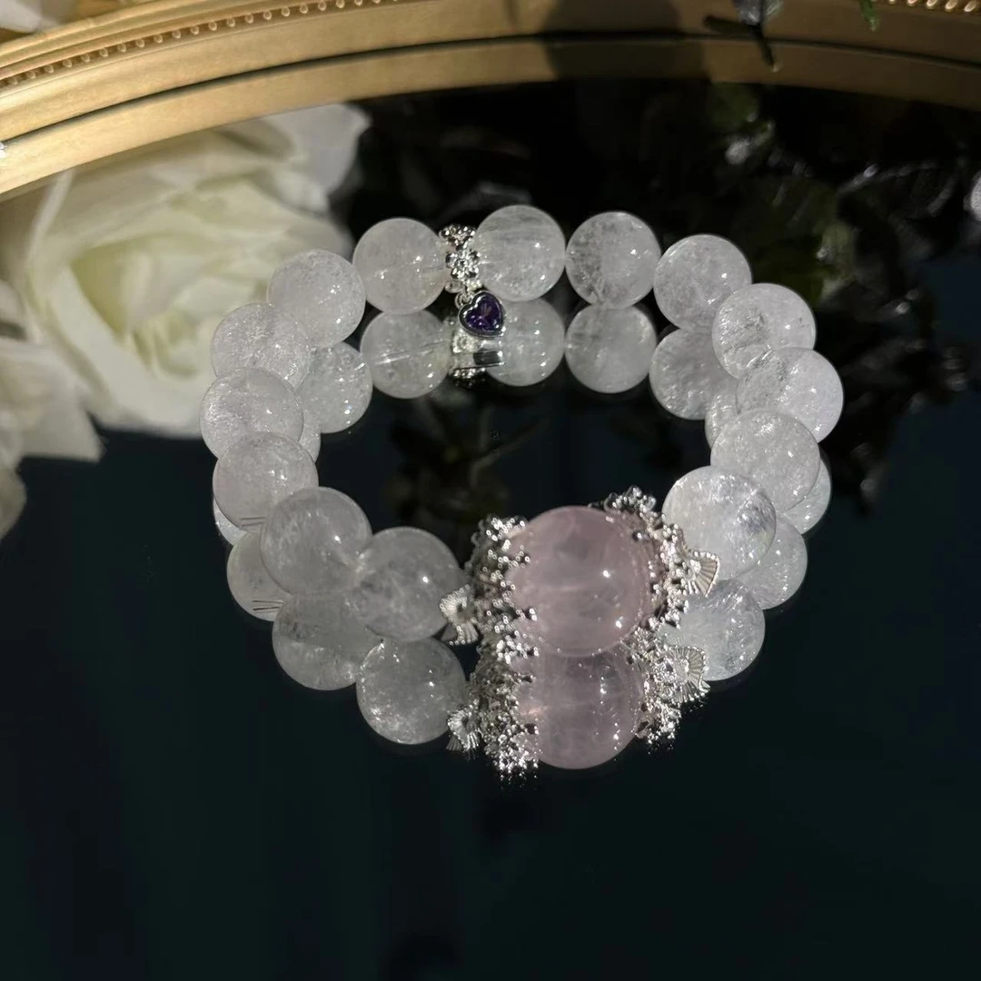 暴风雪天然白阿塞星光粉水晶手串手链 颜色微差多样性发其一DD345