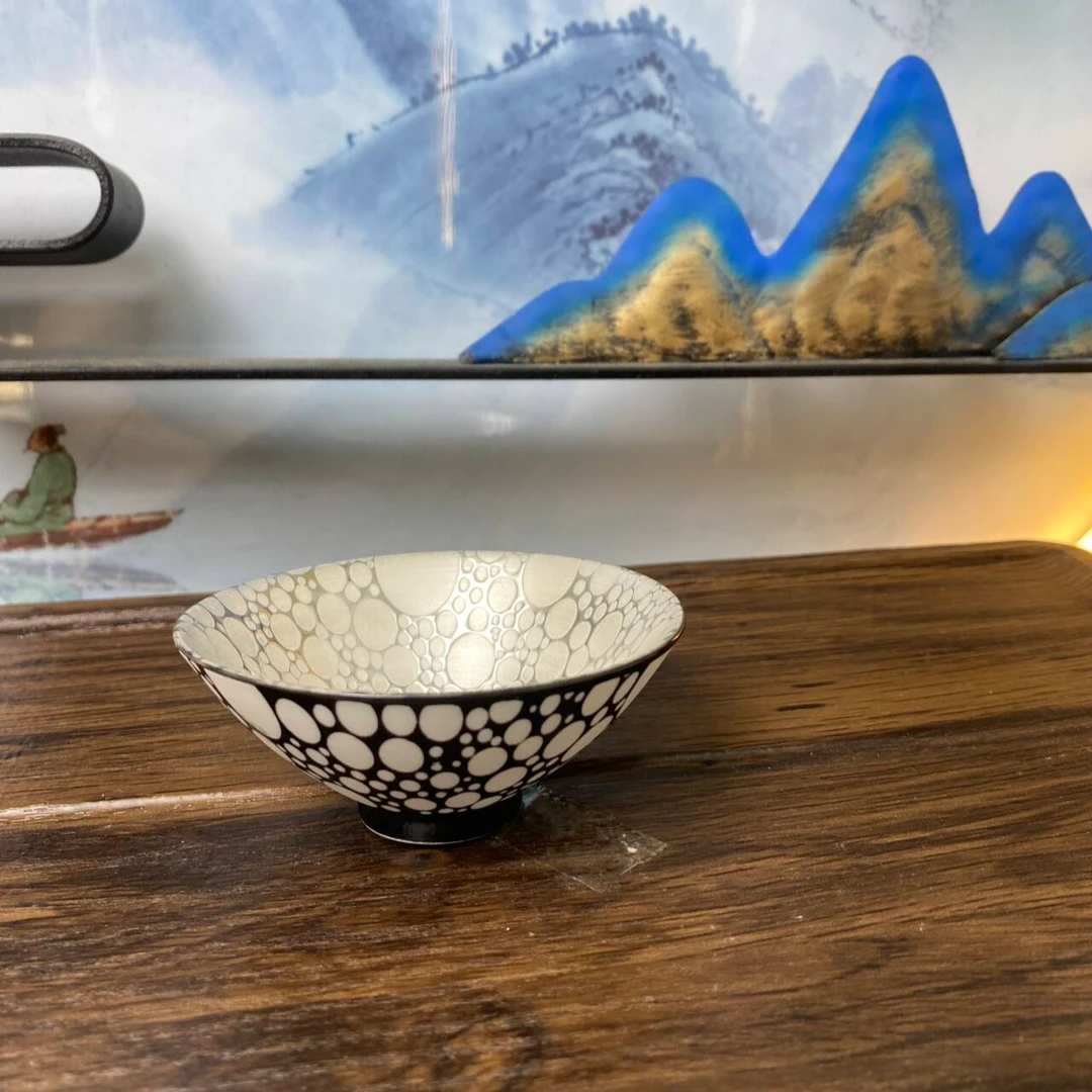 斗笠杯黑圈主人杯鎏银杯子斗笠杯纯手工鎏银茶杯陶瓷功夫品茗杯