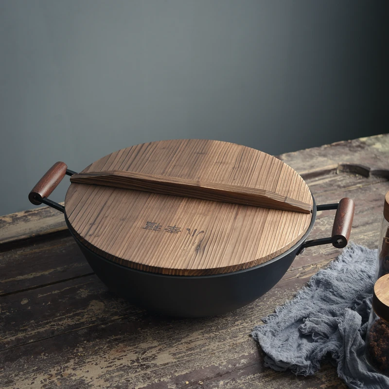 34-36cm不生锈加厚的铸铁锅家用方便无涂层物理不粘锅