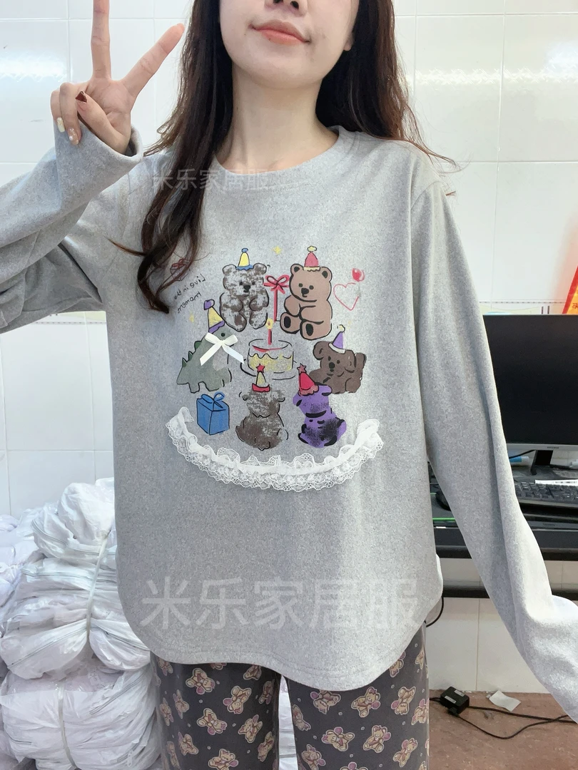 2025初春季德绒新款小熊派对长袖套装