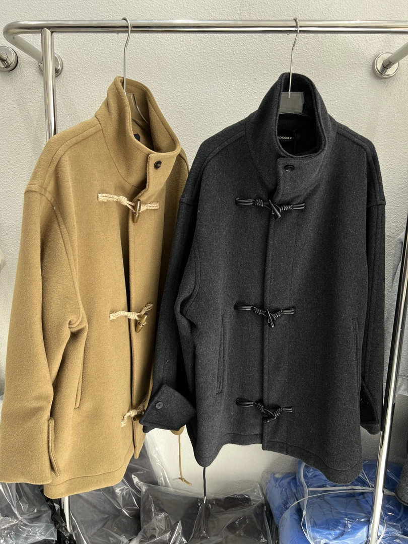 52嘉立领牛角扣中长款秋冬短款大衣冬季外套女毛呢呢大衣上衣百搭