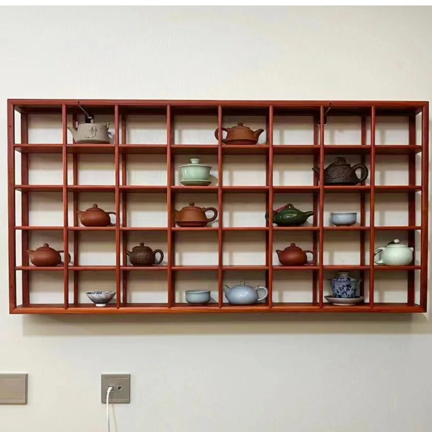 实木挂墙多格茶壶茶杯置物架