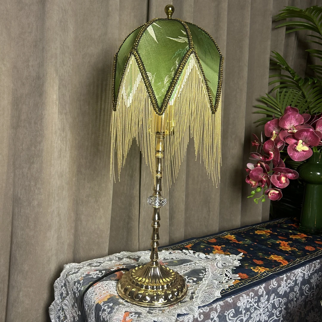 【沐木家居】法式复古卧室流苏台灯欧式床头氛围轻奢流苏竹叶台灯