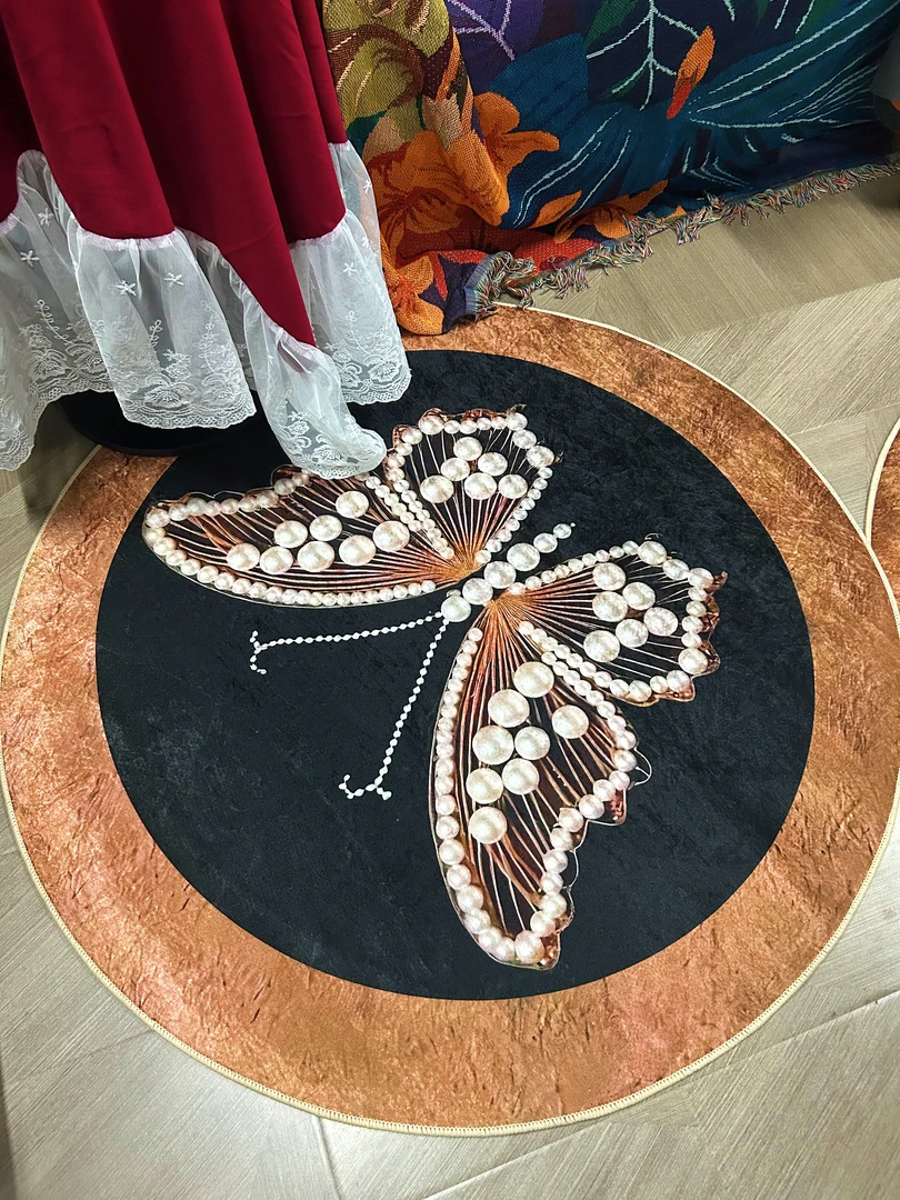 法式中古风圆形地毯新款蝴蝶加厚客厅卧室书房衣帽间梳妆台地垫