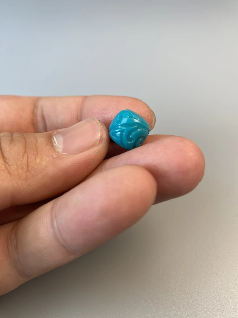 玉化蓝博古纹老型珠卡12mm