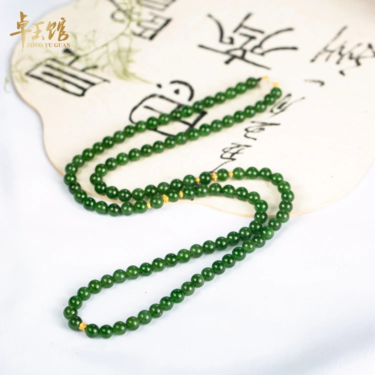 【卓玉馆】6mm圆珠挂链 俄罗斯菠菜绿项链佛珠手串18k