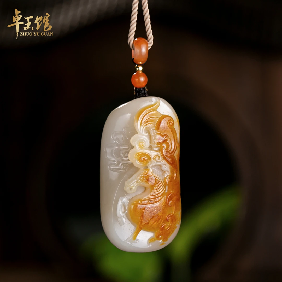 【卓玉馆】马上有福 和田红皮独籽巧挂件吊坠苏工