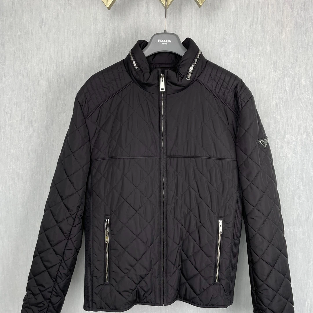 全新未使用 Prada/普拉达 男士经典立领菱形格轻薄棉服男款保暖