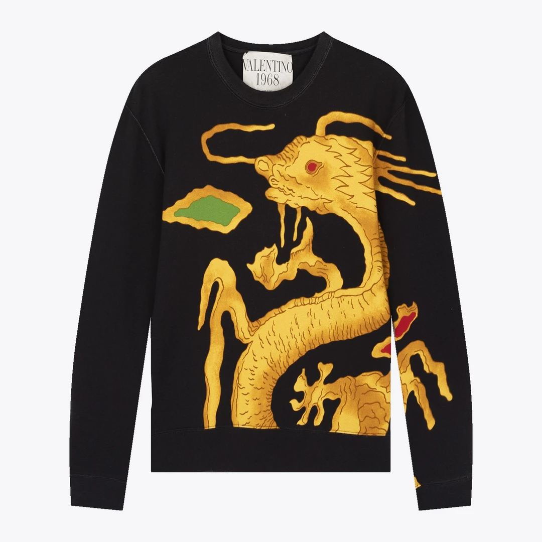 未使用 Valentino/华伦天奴 男士黑色时尚金龙印花休闲卫衣