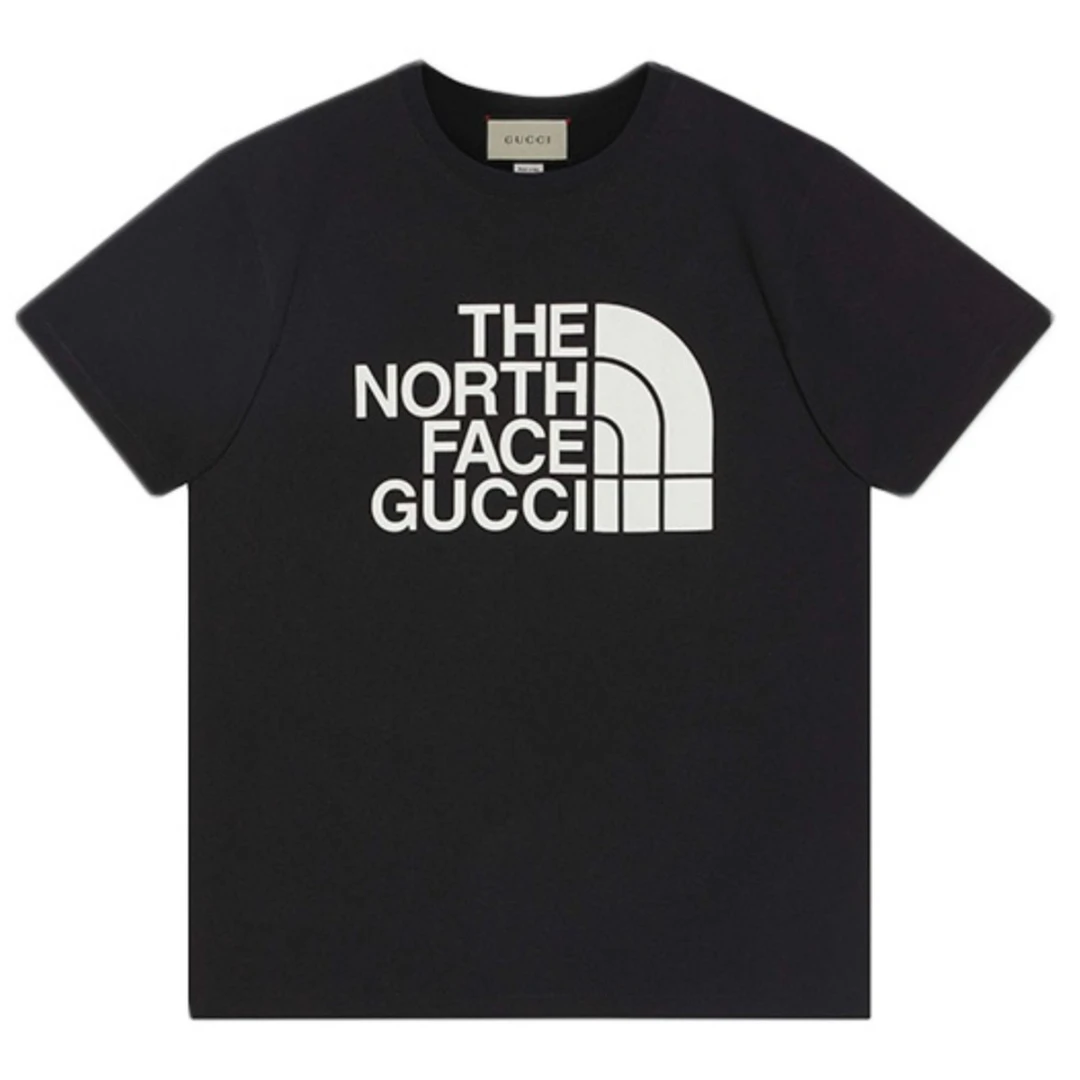 全新未使用 GUCCI/古驰 北面联名款logo印花黑色短袖T恤