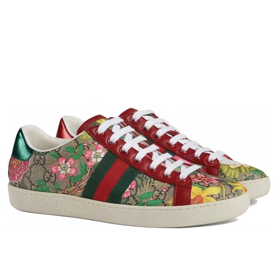 全新未使用 GUCCI/古驰 女士时尚运动花卉老花板鞋低帮透气休闲鞋