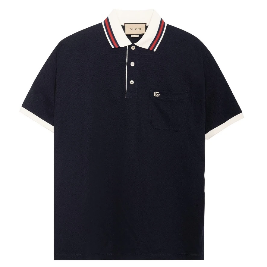 全新未使用 GUCCI/古驰 小logo红白领polo衫海军蓝
