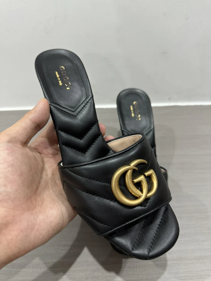 全新未使用 GUCCI/古驰 Gucci 黑色高跟凉鞋