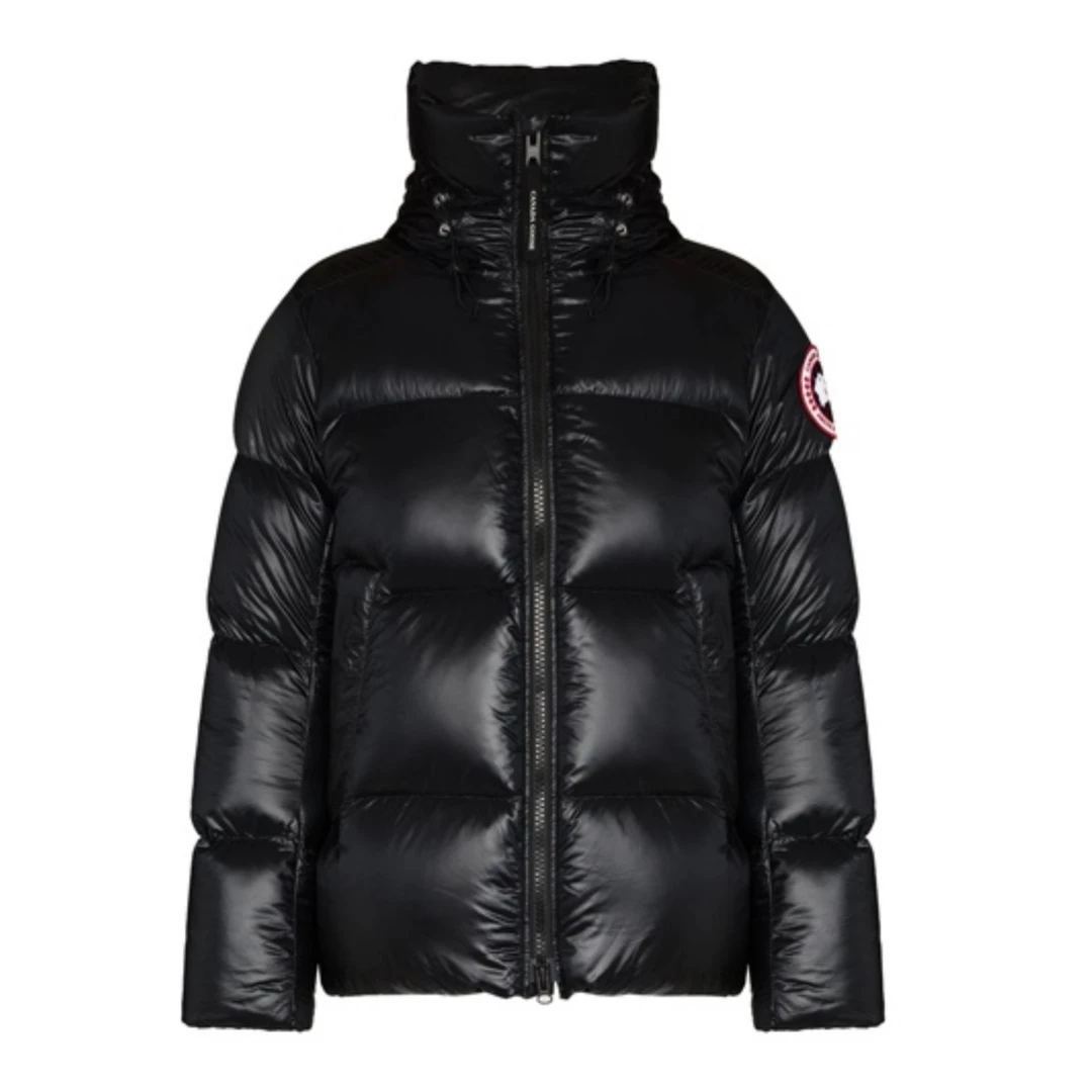 未使用 CANADA GOOSE 大鹅标贴黑色长袖连帽羽绒服男女休闲运动