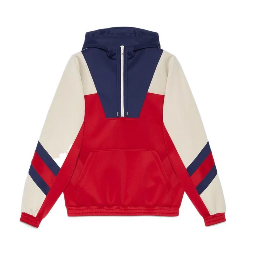 全新未使用 GUCCI/古驰 剪标拼色拼接半拉链拼色连帽外套红色