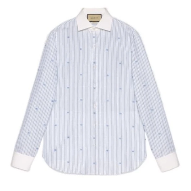全新未使用 GUCCI/古驰 双G满印logo条纹长袖衬衫