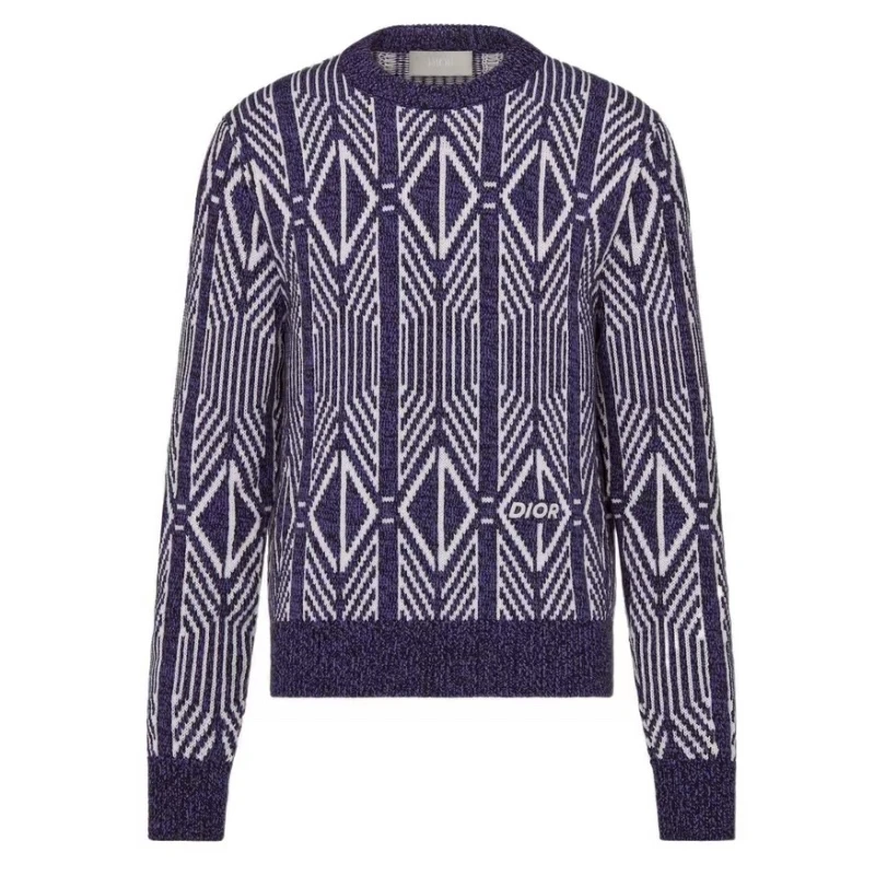 全新未使用 DIOR/迪奥 剪标迪奥菱格竖纹圆领套头毛衣男女同款