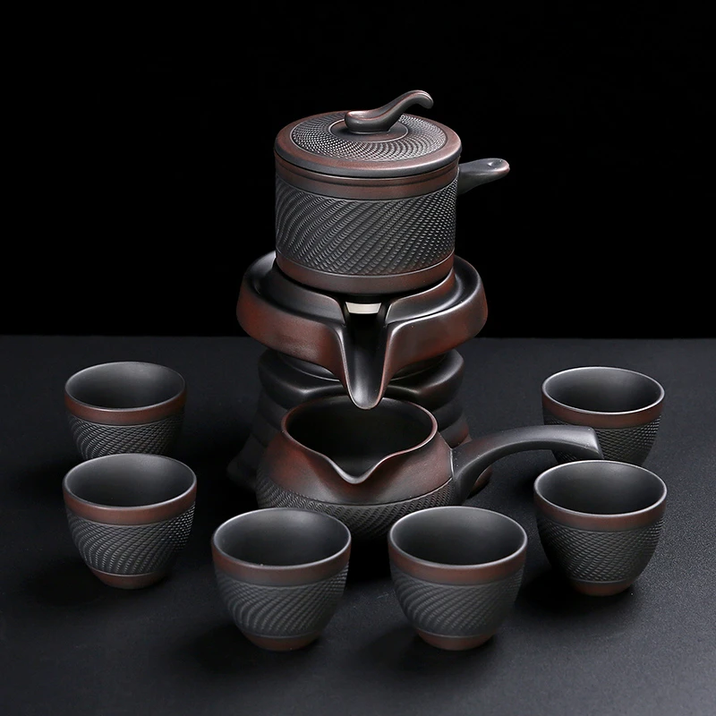 紫陶石磨茶具套装家用懒人自动泡茶壶高档办公室磨盘冲茶时来运转