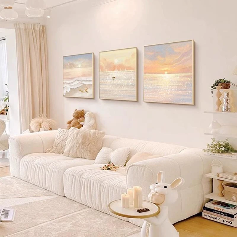 温馨客厅装饰画奶油风大海风景沙发壁画餐厅桌面挂画卧室背景墙画