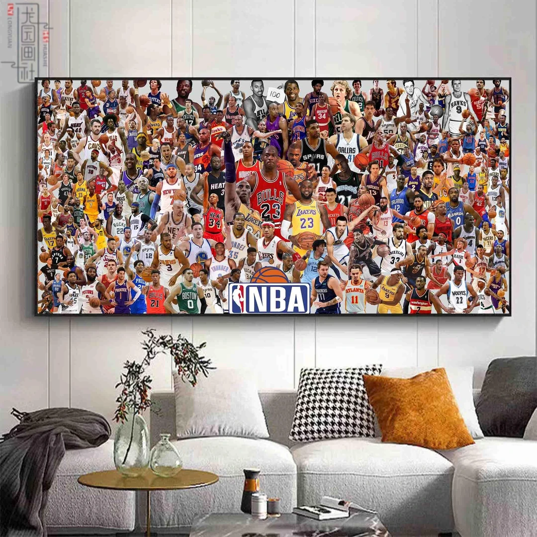 篮球明星科比乔丹麦迪欧文艾佛森装饰床头中国红新款餐厅挂画