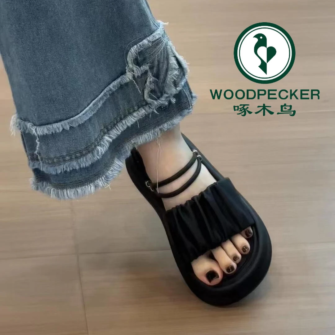 啄木鸟踩屎感凉鞋女夏季2024年新款配裙子厚底凉拖软底沙滩半拖鞋