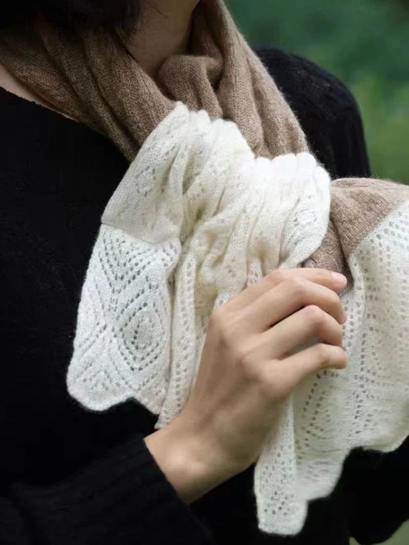 【茸绮·绒影】100%山羊绒镂空穿孔女士围巾百搭针织手织围巾柔软