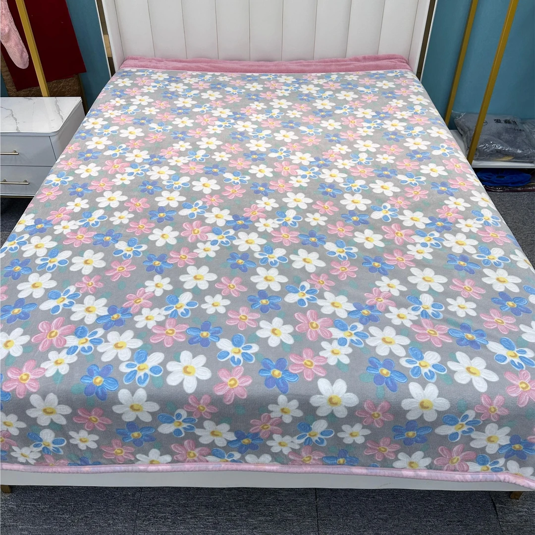 【彩花冬被】150单人牛奶绒粉色北极绒加绒jan18*