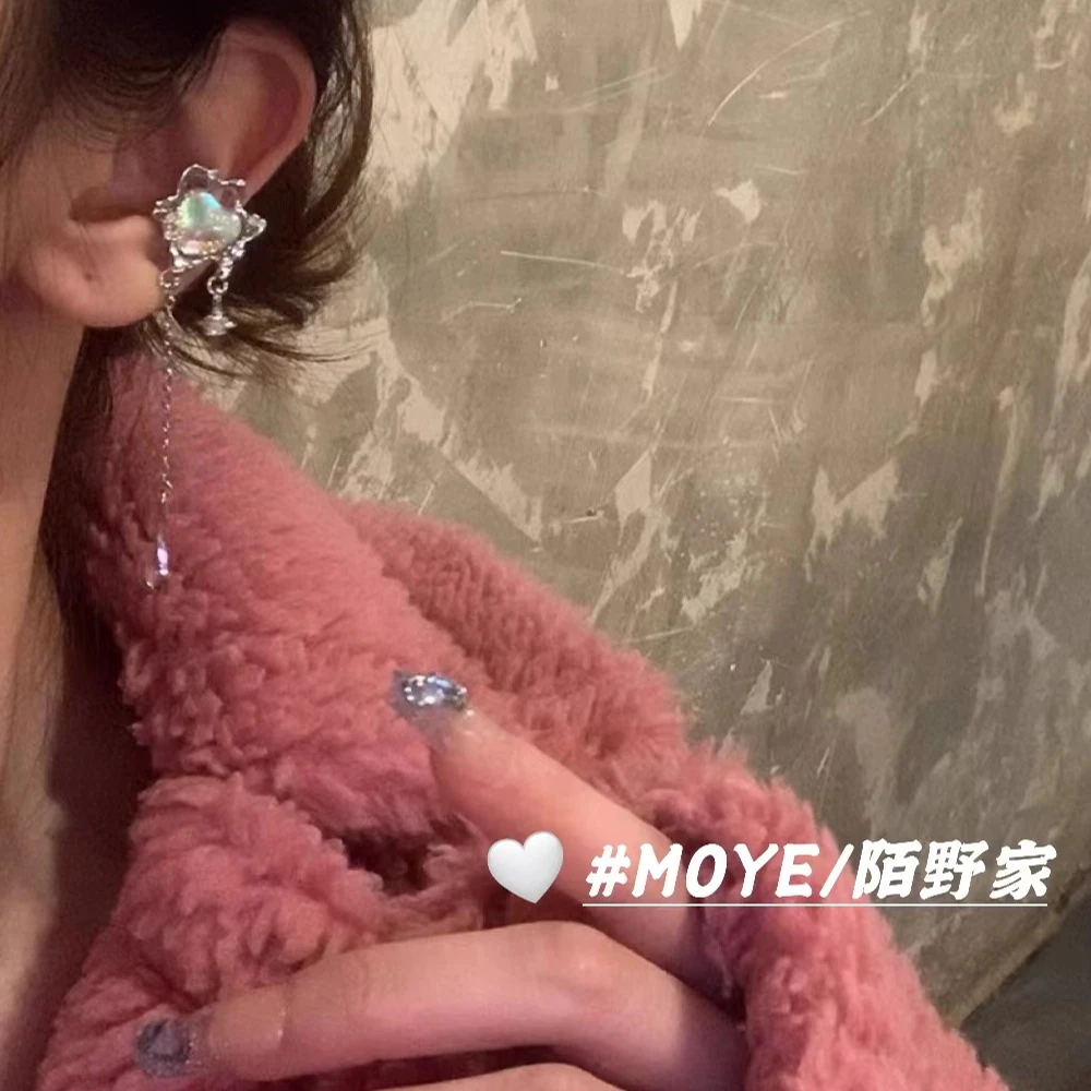 MOYE/陌野耳骨夹“奶油桃心”锆石幻彩流苏小众设计ins无耳洞耳骨夹