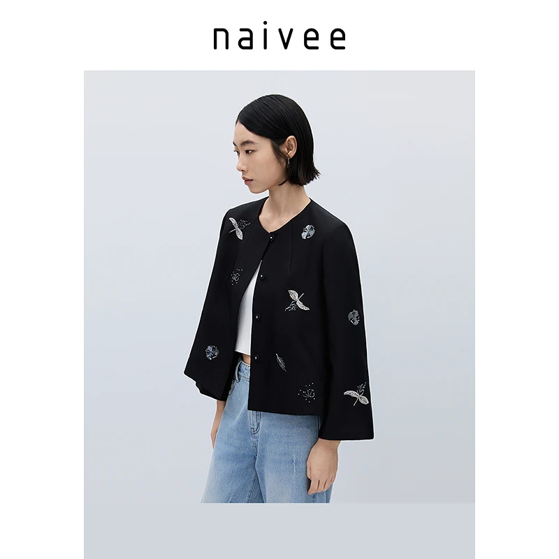 Naivee/纳薇【苏西】欧若风春钉珠刺绣九分袖款外套251132096