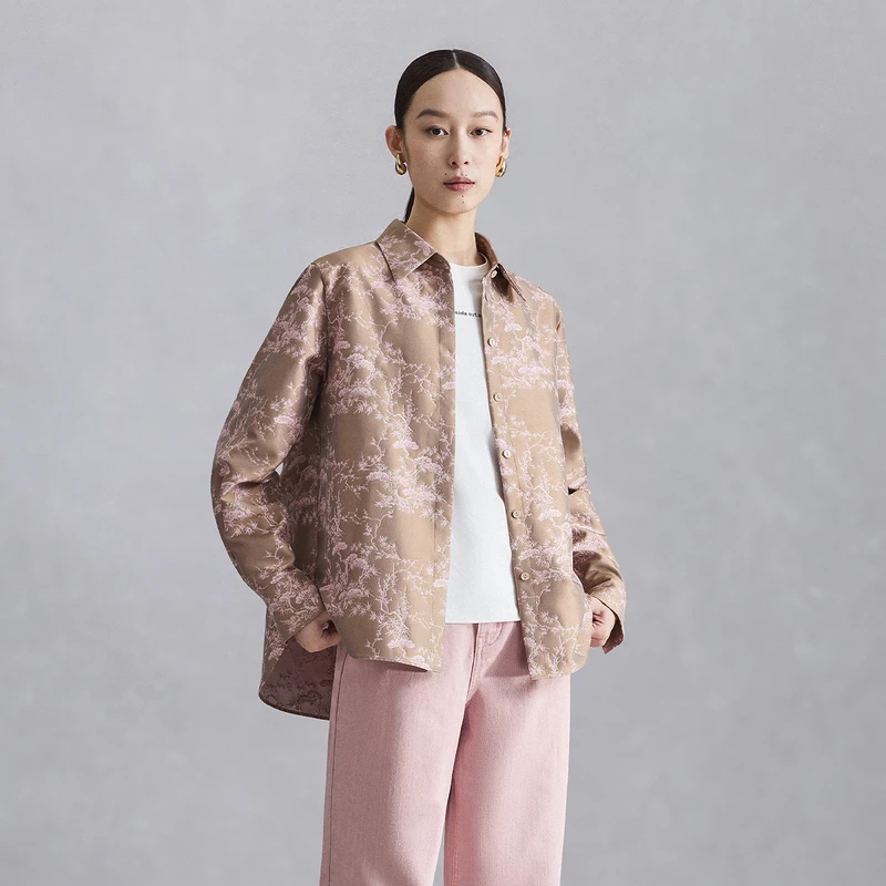 Naivee/纳薇新款撞色醋酸国风宽松衬衫248130621