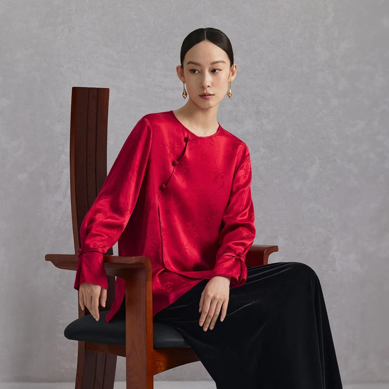 Naivee/纳薇【官旗】新中式婚庆喜宴高级醋酸上衣衬衫女247140132