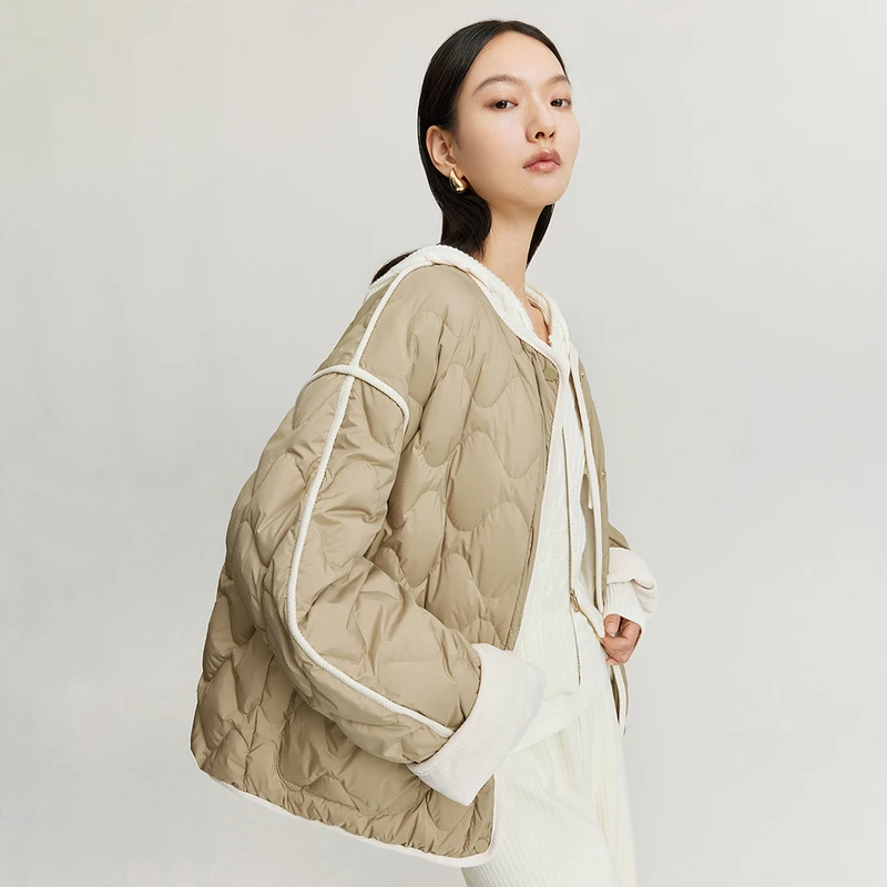 Naivee/纳薇搭搭【达人】冬水波纹保暖短款绗缝羽绒服23F914288