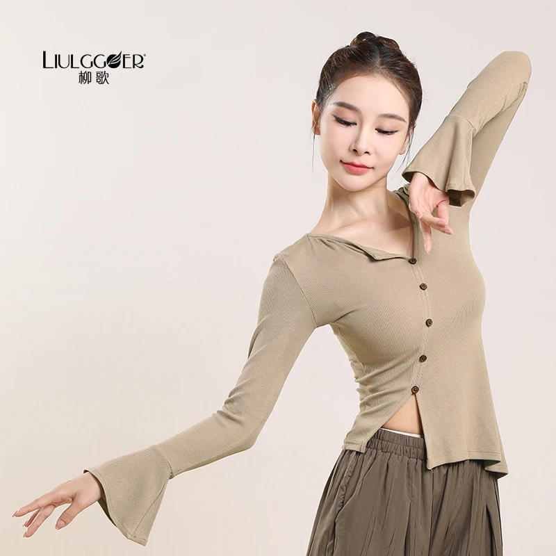 柳歌现代舞秋冬新款舞蹈服斜领针织显瘦上衣女古典舞练功服形体服