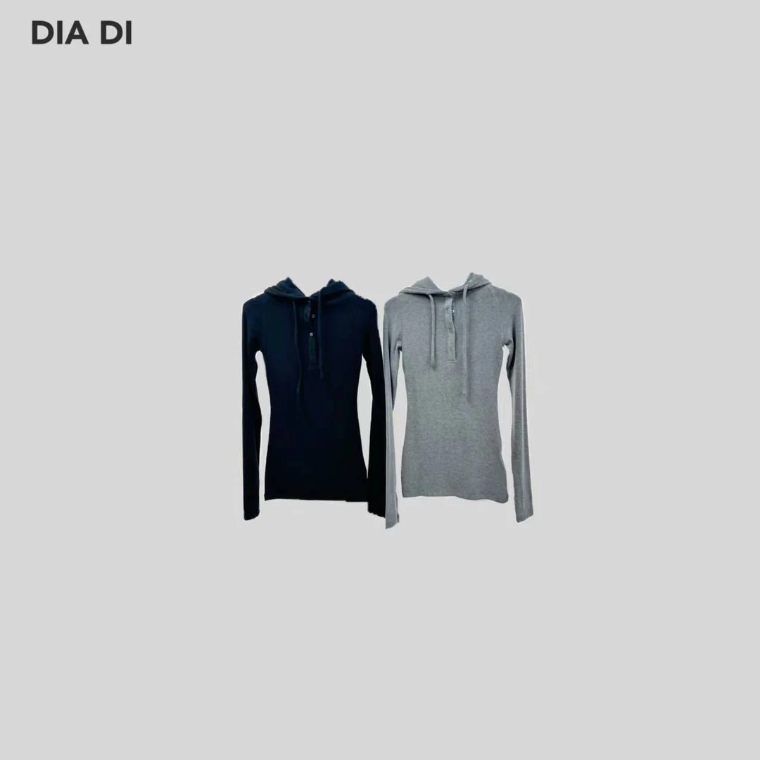 D STUDIO 两色亨利连帽长袖T恤 D1382